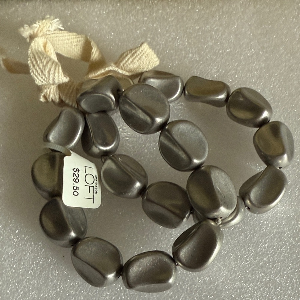 LOFT Metallic Silver Beaded Stretch Bracelet Set – Modern Chunky Statement